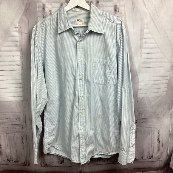 J. Crew Men Button Down Shirt Blue Striped Long Sleeve Cotton L - Picture 1 of 8